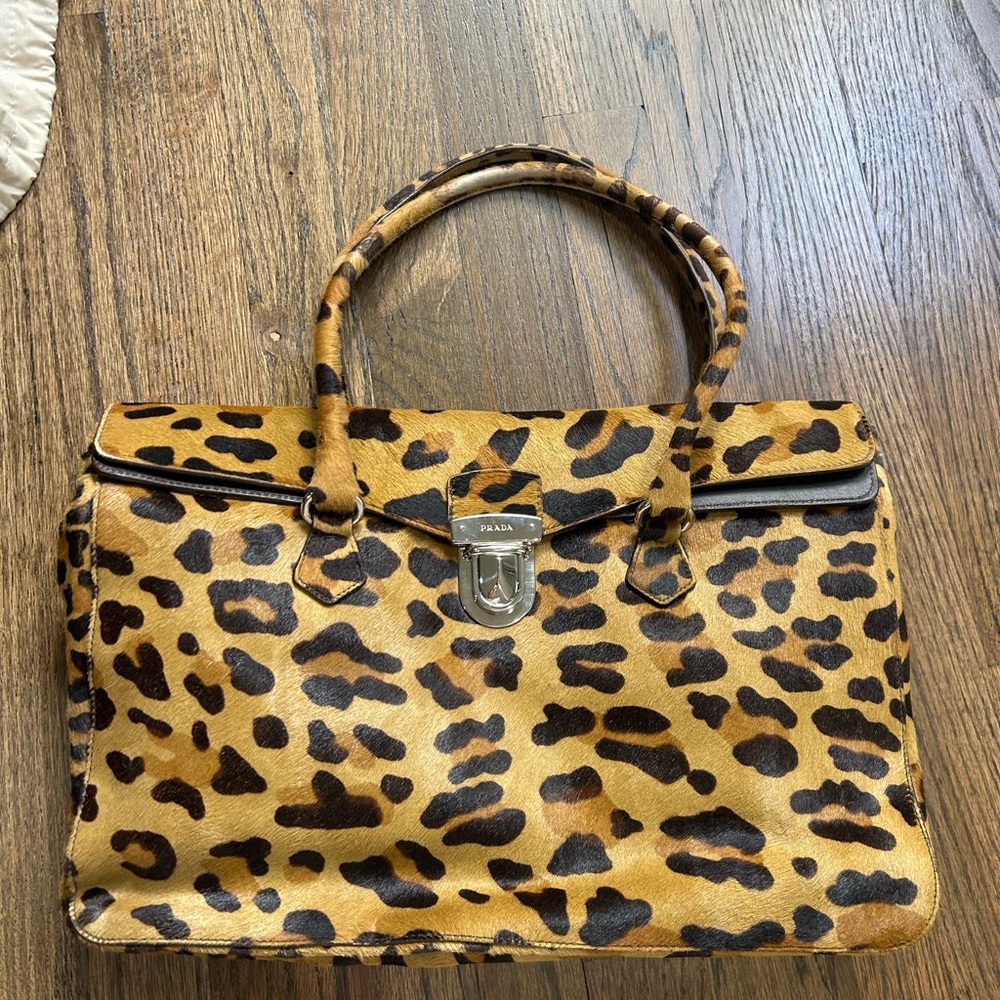 Prada Leopard-Print Satchel in Tan & Black